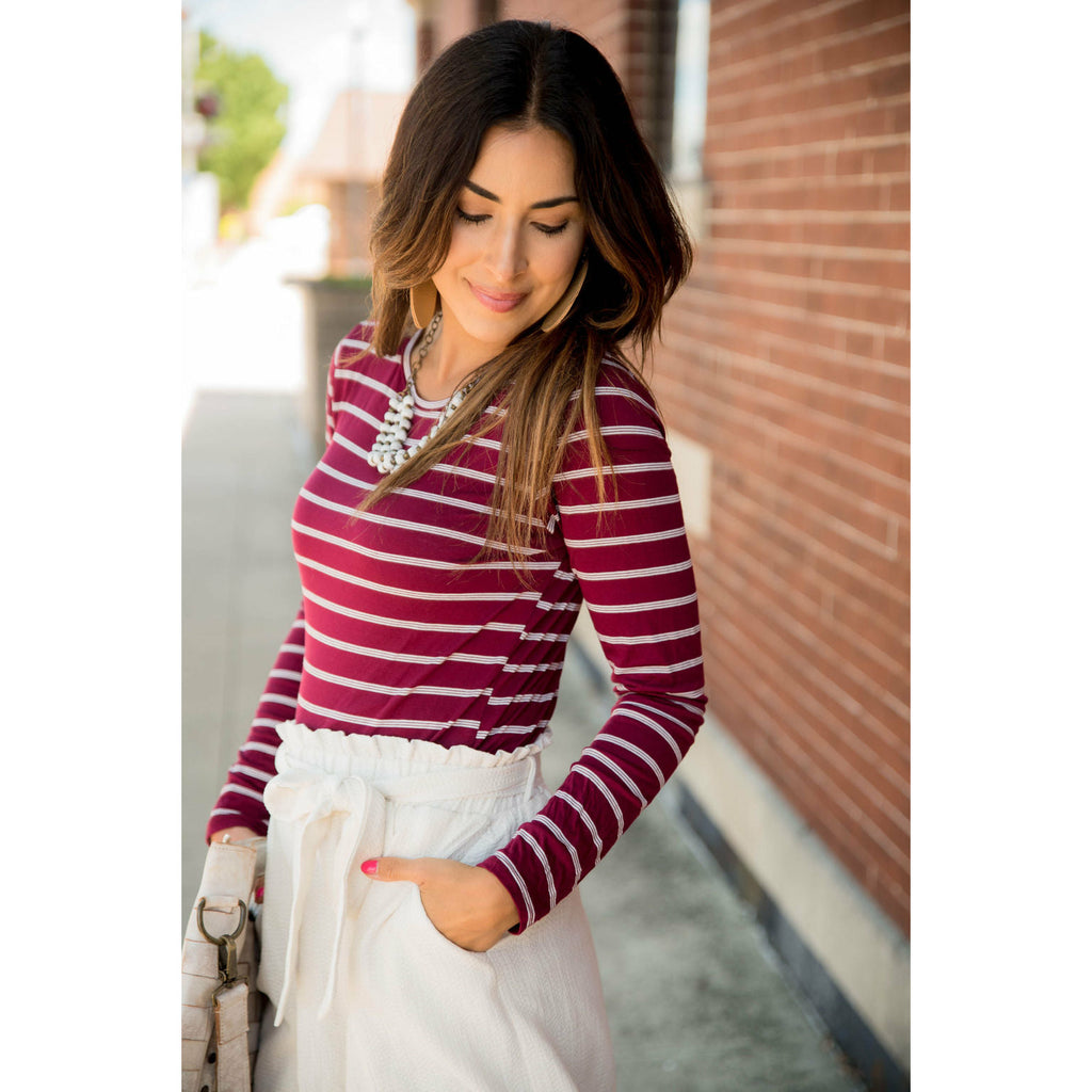 Dual Striped Long Sleeve Tee - Betsey's Boutique Shop