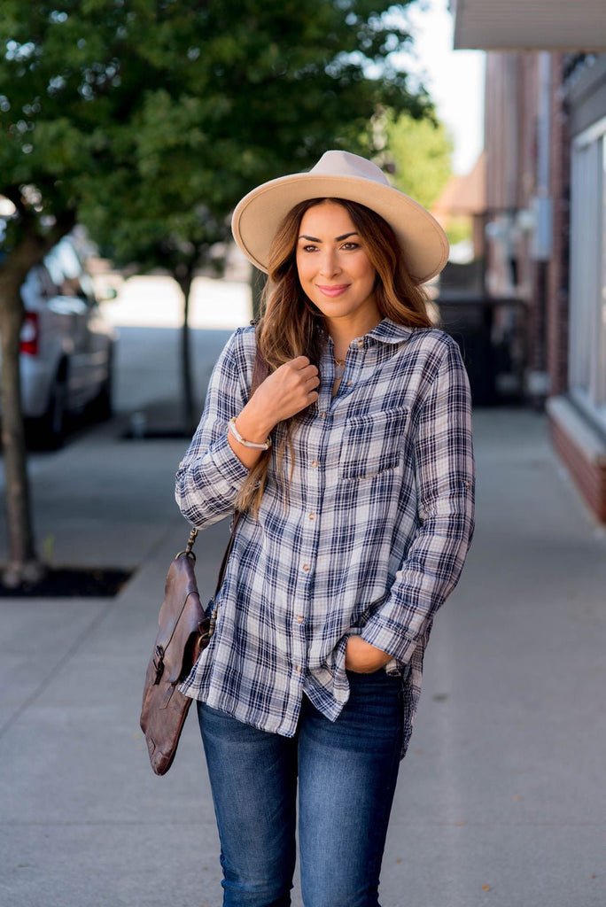 Navy Plaid Tunic - Betsey's Boutique Shop