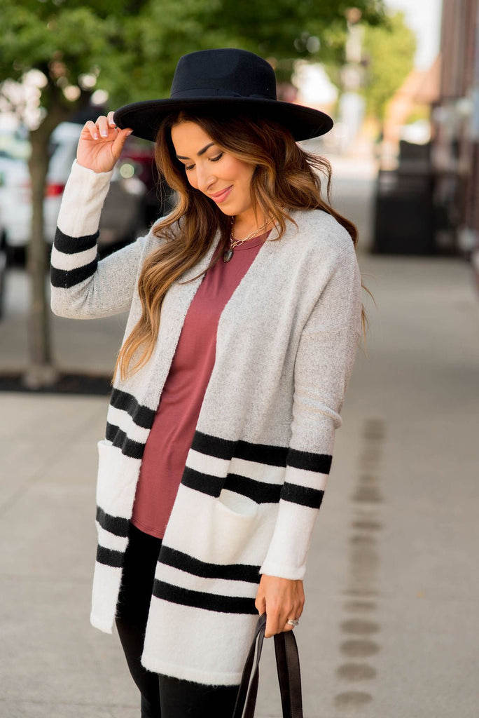 Grey Stripe Block Tunic Cardigan - Betsey's Boutique Shop