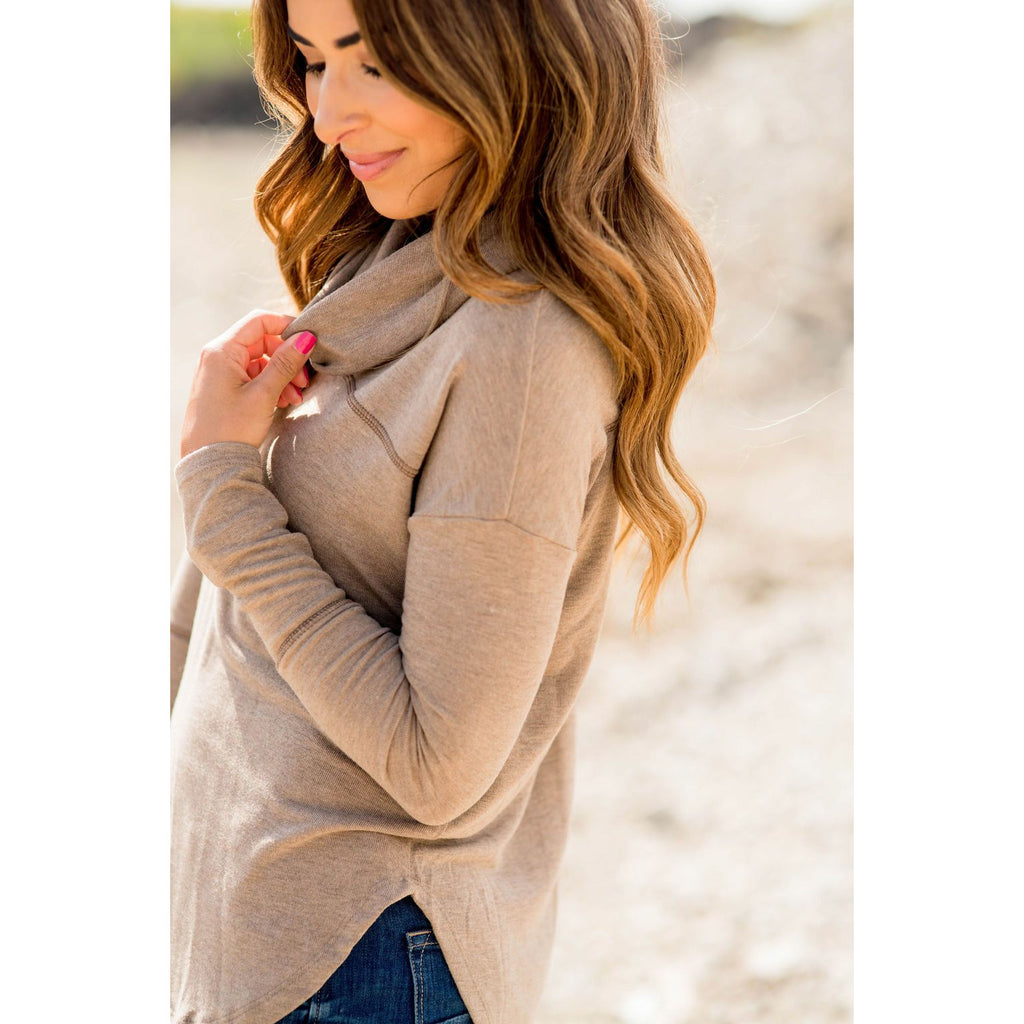 Raw Stitched Cowl Neck - Betsey's Boutique Shop