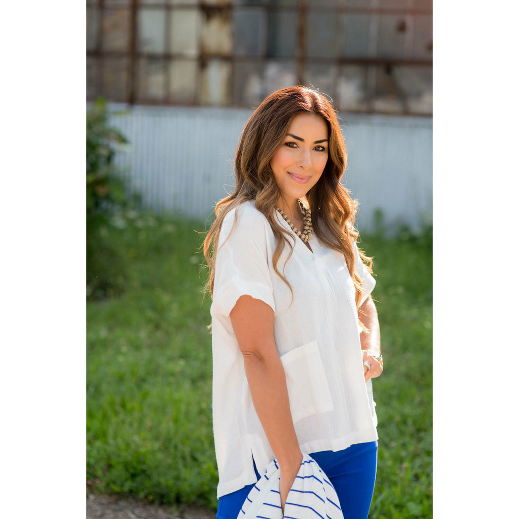 Relaxed Gauze Pocket Blouse - Betsey's Boutique Shop