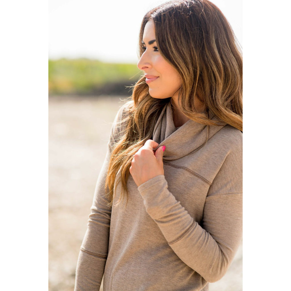 Raw Stitched Cowl Neck - Betsey's Boutique Shop