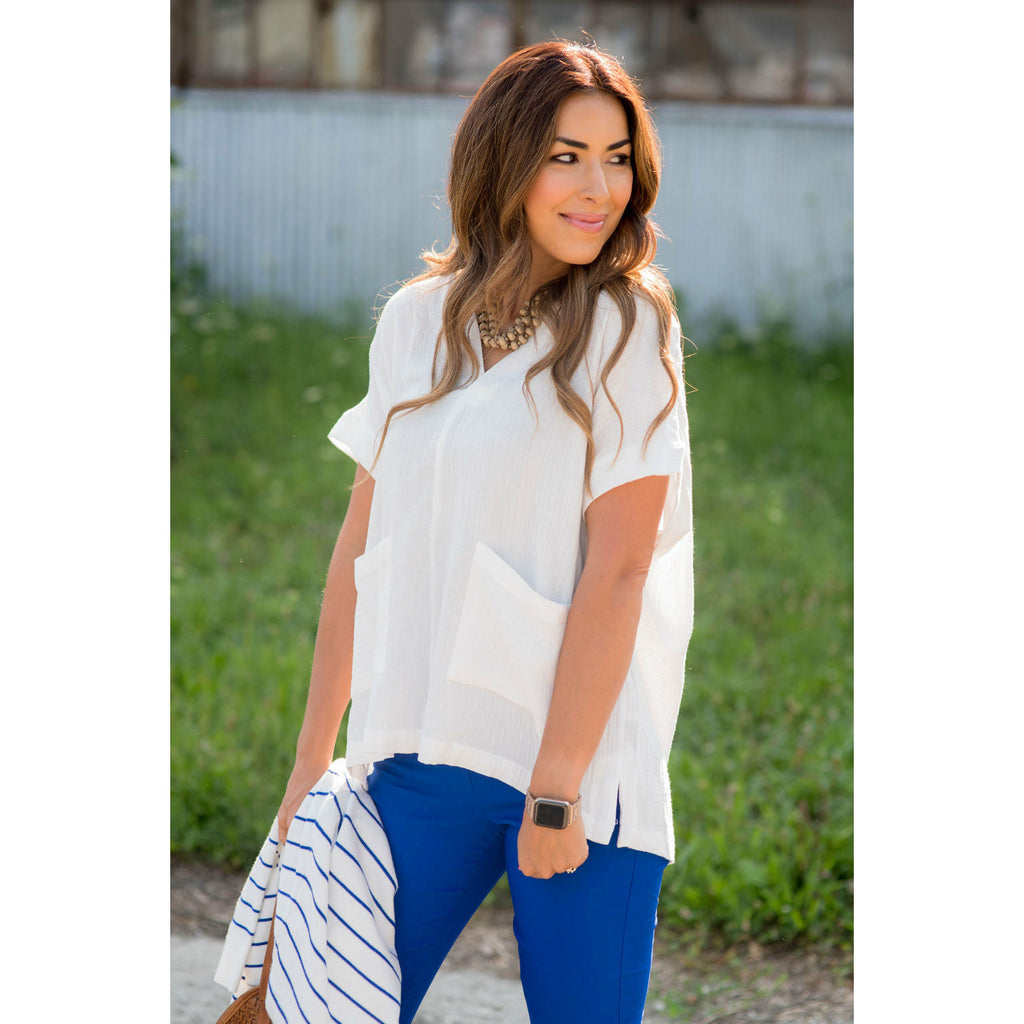 Relaxed Gauze Pocket Blouse - Betsey's Boutique Shop