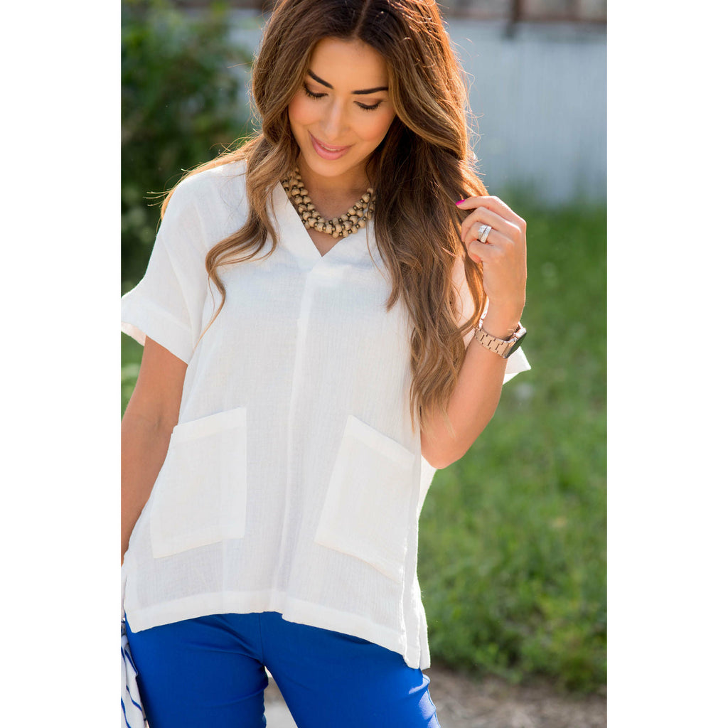 Relaxed Gauze Pocket Blouse - Betsey's Boutique Shop