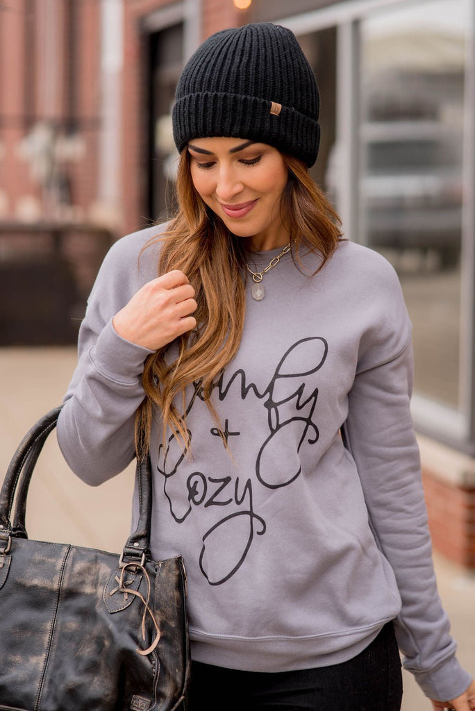 Comfy & Cozy Graphic Crewneck - Betsey's Boutique Shop -