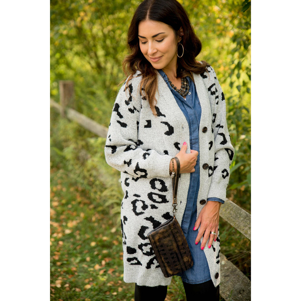 Button Leopard Tunic Cardigan - Betsey's Boutique Shop