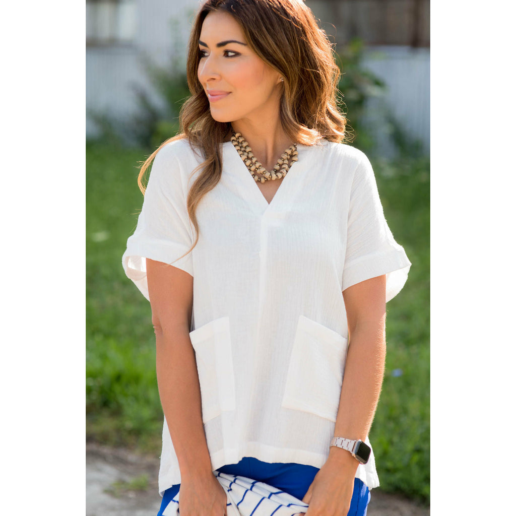 Relaxed Gauze Pocket Blouse - Betsey's Boutique Shop