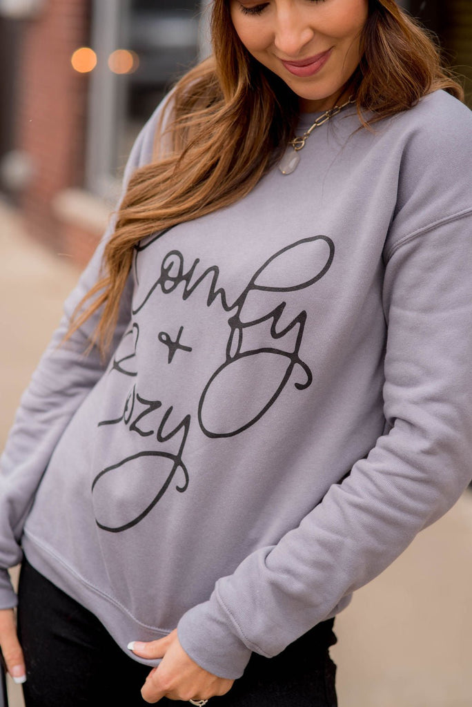 Comfy & Cozy Graphic Crewneck - Betsey's Boutique Shop -