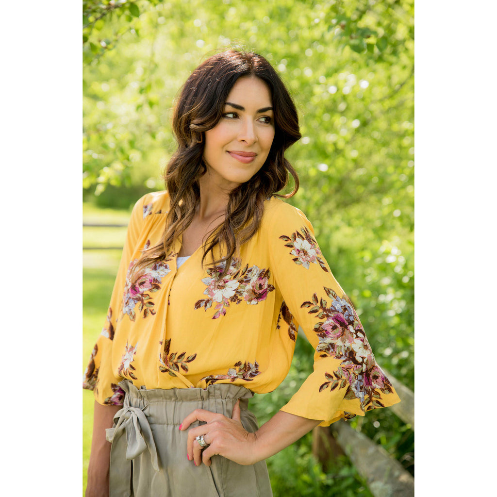 Floral Wrap Flutter Blouse - Betsey's Boutique Shop