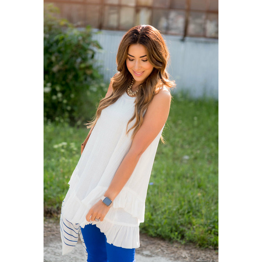 Double Ruffle Gauze Tank Tunic - Betsey's Boutique Shop