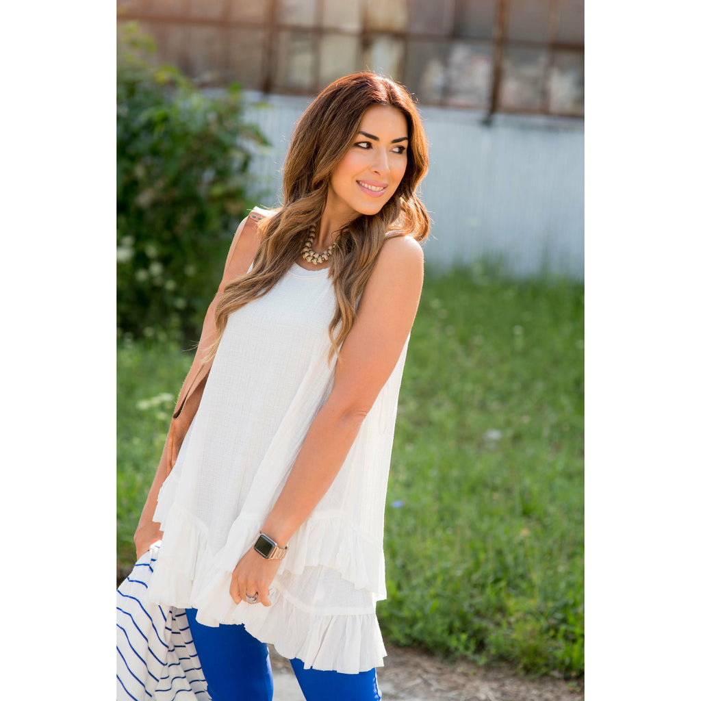 Double Ruffle Gauze Tank Tunic - Betsey's Boutique Shop