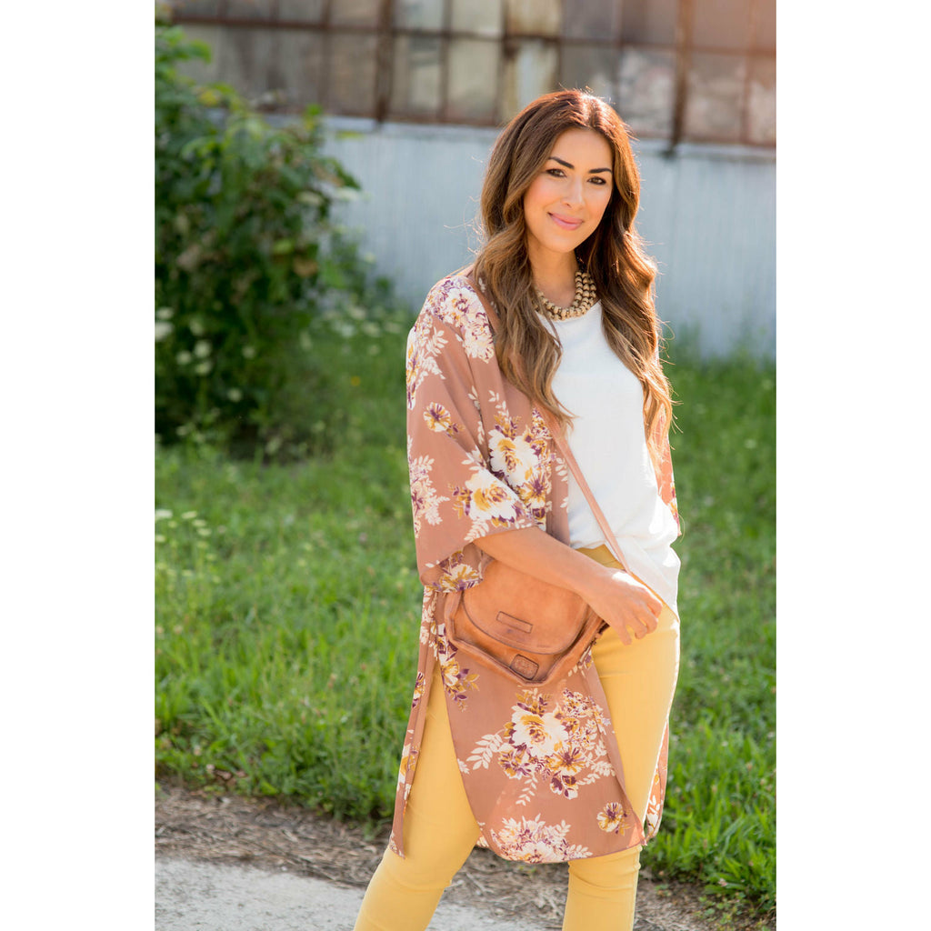 Taupe Floral Kimono - Betsey's Boutique Shop