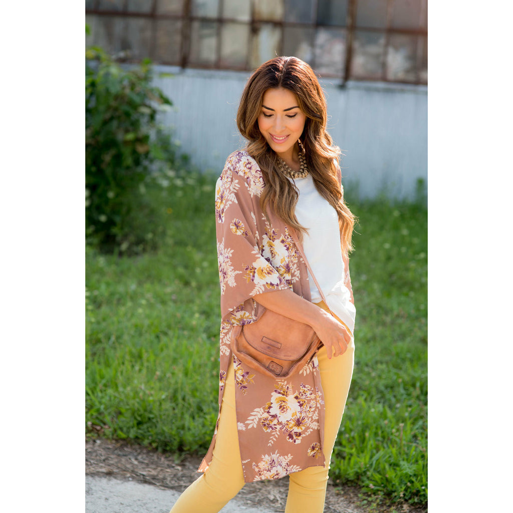 Taupe Floral Kimono - Betsey's Boutique Shop