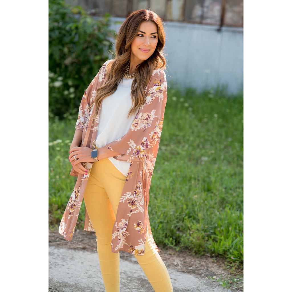 Taupe Floral Kimono - Betsey's Boutique Shop