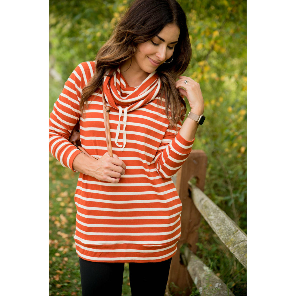 Striped Cowl Neck Sweatshirt Tunic - Betsey's Boutique Shop