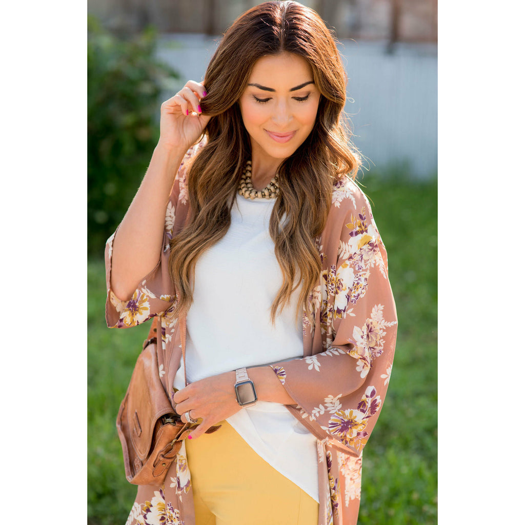 Taupe Floral Kimono - Betsey's Boutique Shop