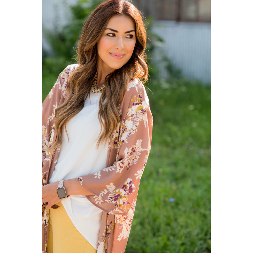 Taupe Floral Kimono - Betsey's Boutique Shop