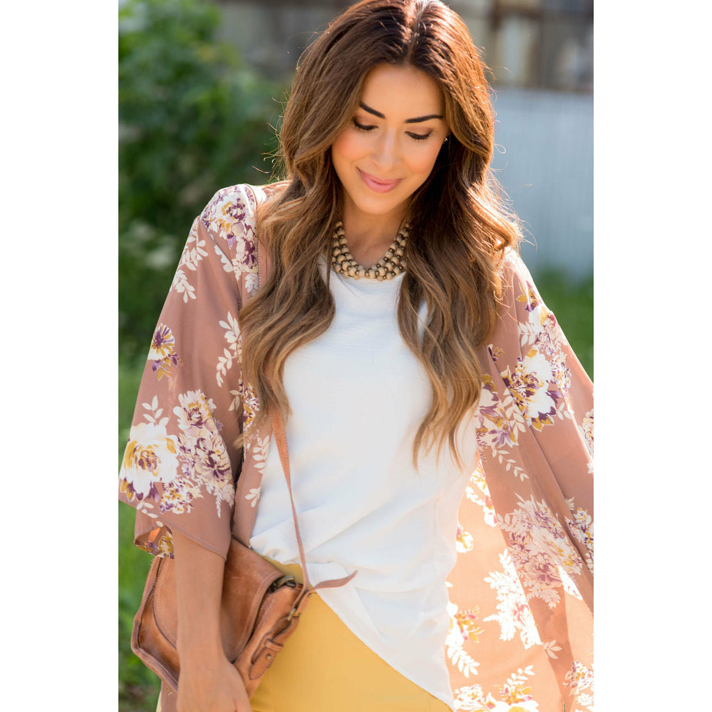 Taupe Floral Kimono - Betsey's Boutique Shop