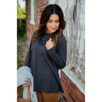 Raw Edge Cowl Neck Tee - Betsey's Boutique Shop