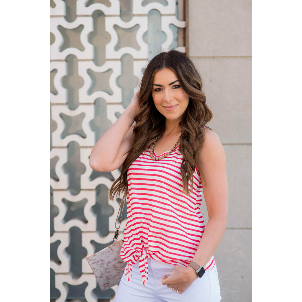 Striped Bottom Tie Tank - Betsey's Boutique Shop