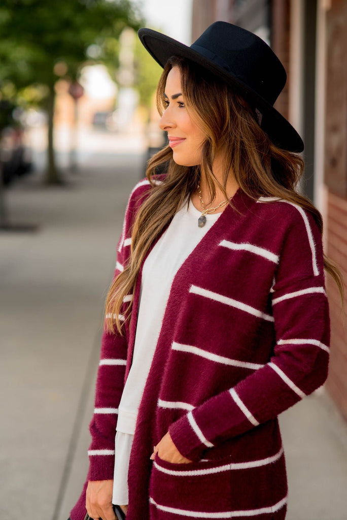 Striped Fuzzy Cardigan - Betsey's Boutique Shop - Coats & Jackets