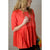 Fringe Accent Tee - Coral - Betsey's Boutique Shop - Shirts & Tops