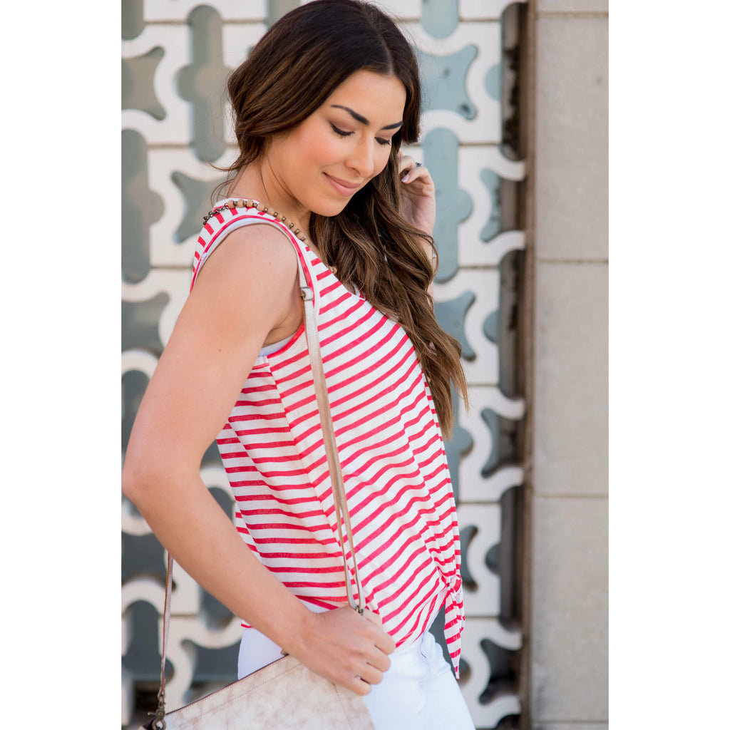 Striped Bottom Tie Tank - Betsey's Boutique Shop