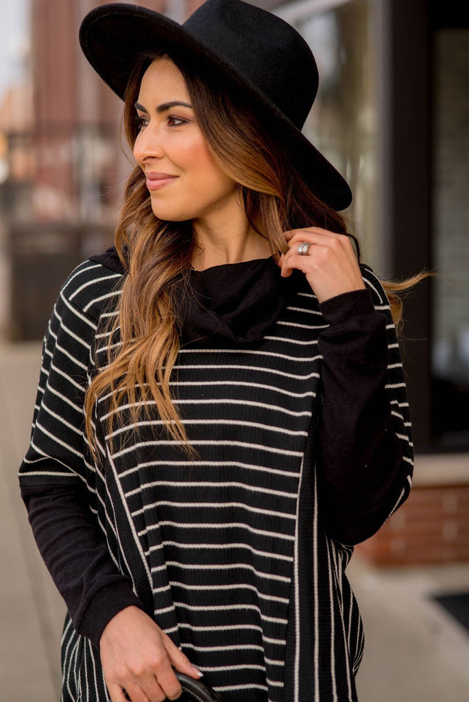 Solid Trim Cowl Neck Poncho - Betsey's Boutique Shop - Outerwear