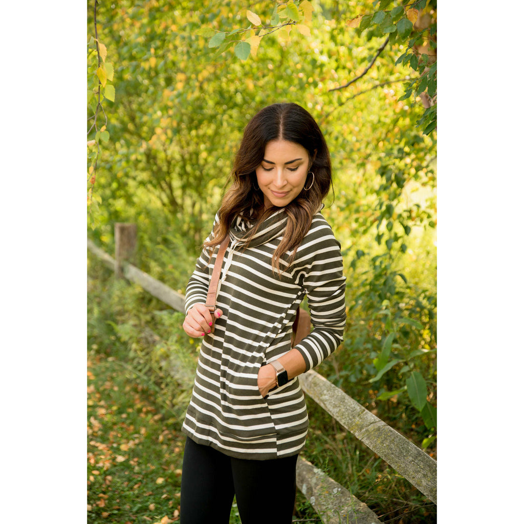 Striped Cowl Neck Sweatshirt Tunic - Betsey's Boutique Shop