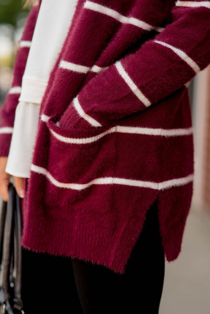 Striped Fuzzy Cardigan - Betsey's Boutique Shop - Coats & Jackets