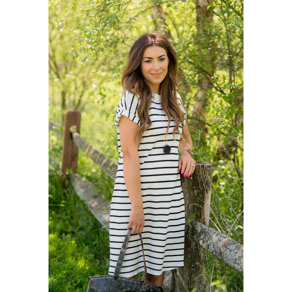 Striped Cuff Sleeved Midi - Betsey's Boutique Shop