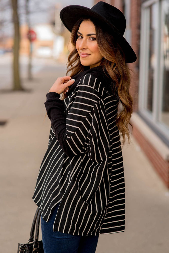 Solid Trim Cowl Neck Poncho - Betsey's Boutique Shop - Outerwear