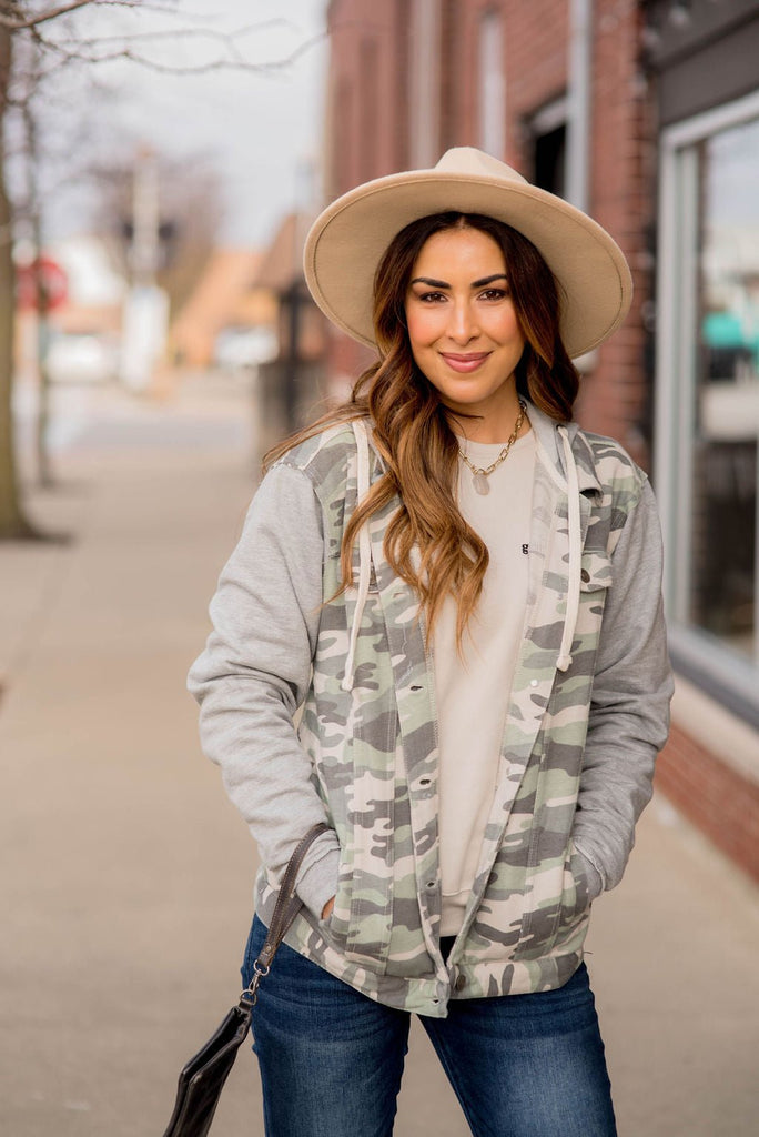 Camo Sweatshirt Accent Jacket - Betsey's Boutique Shop -