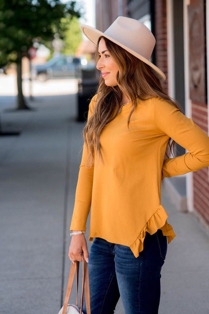 Ruffle Side Slit Sweatshirt - Betsey's Boutique Shop