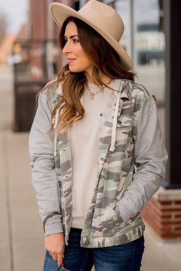 Camo Sweatshirt Accent Jacket - Betsey's Boutique Shop -