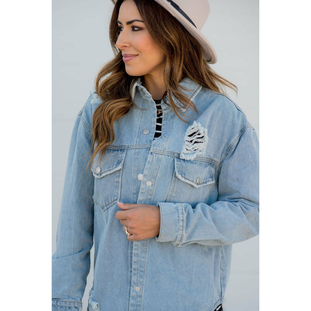 Distressed Denim Jacket - Betsey's Boutique Shop