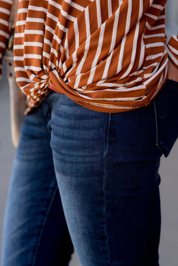 Striped Thermal Top Side Knot Tee - Betsey's Boutique Shop - Shirts & Tops