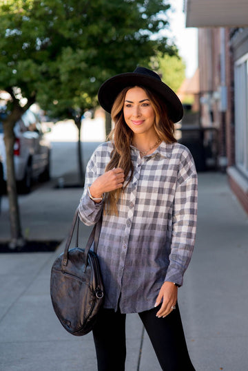 Grey/Blue Dip Dyed Flannel - Betsey's Boutique Shop