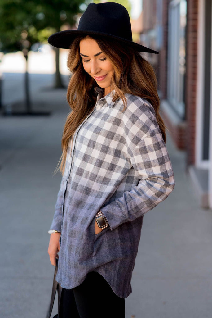 Grey/Blue Dip Dyed Flannel - Betsey's Boutique Shop