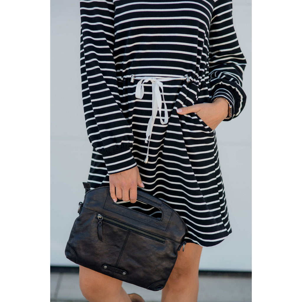 Stripe Tie Waist Pocket Sweatshirt Dress - Betsey's Boutique Shop - Dresses