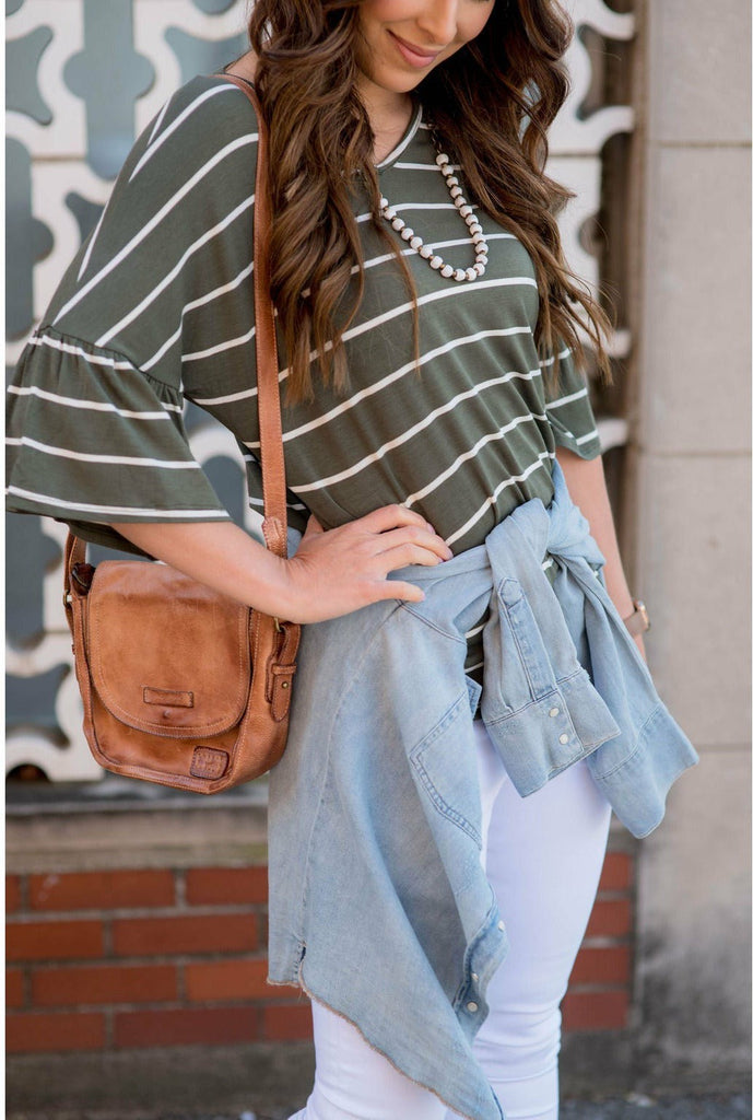 3/4 Bell Sleeve Striped Tee - Betsey's Boutique Shop