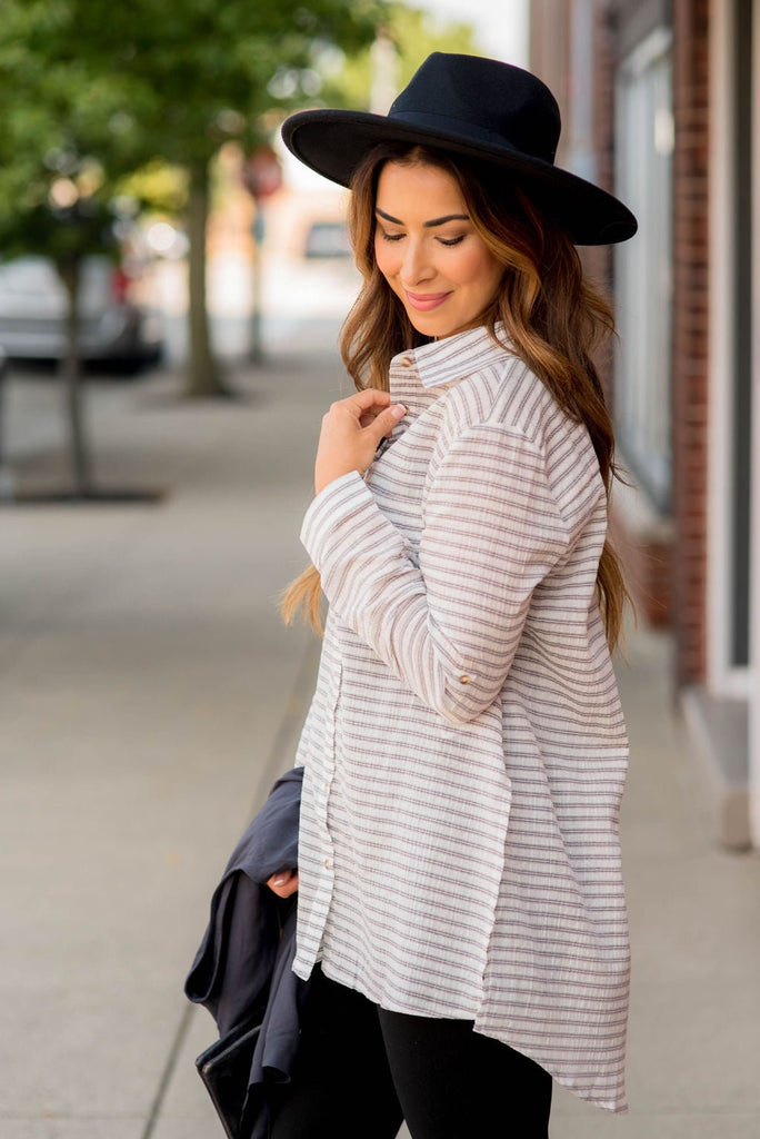 Striped Side Slit Button Down - Betsey's Boutique Shop