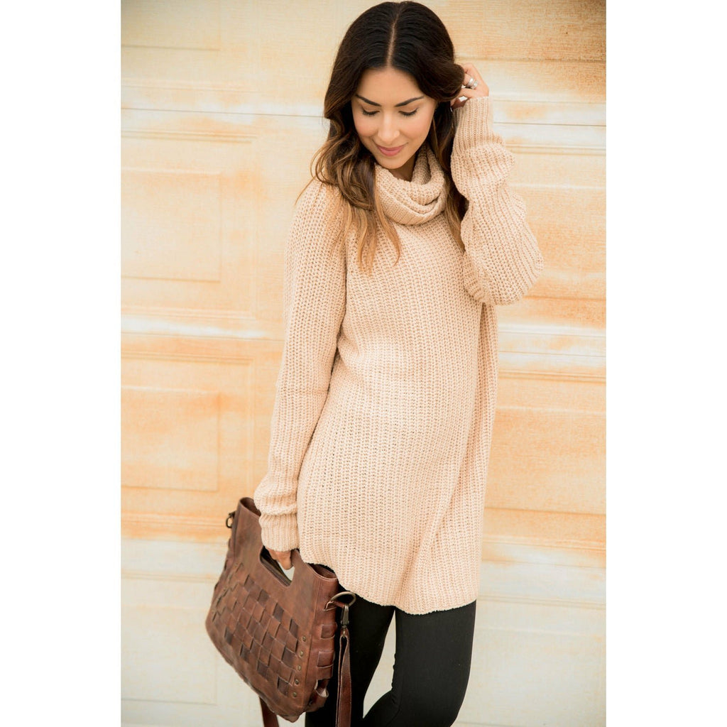 Chunky Knit Cowl Neck Tunic - Betsey's Boutique Shop - Outerwear