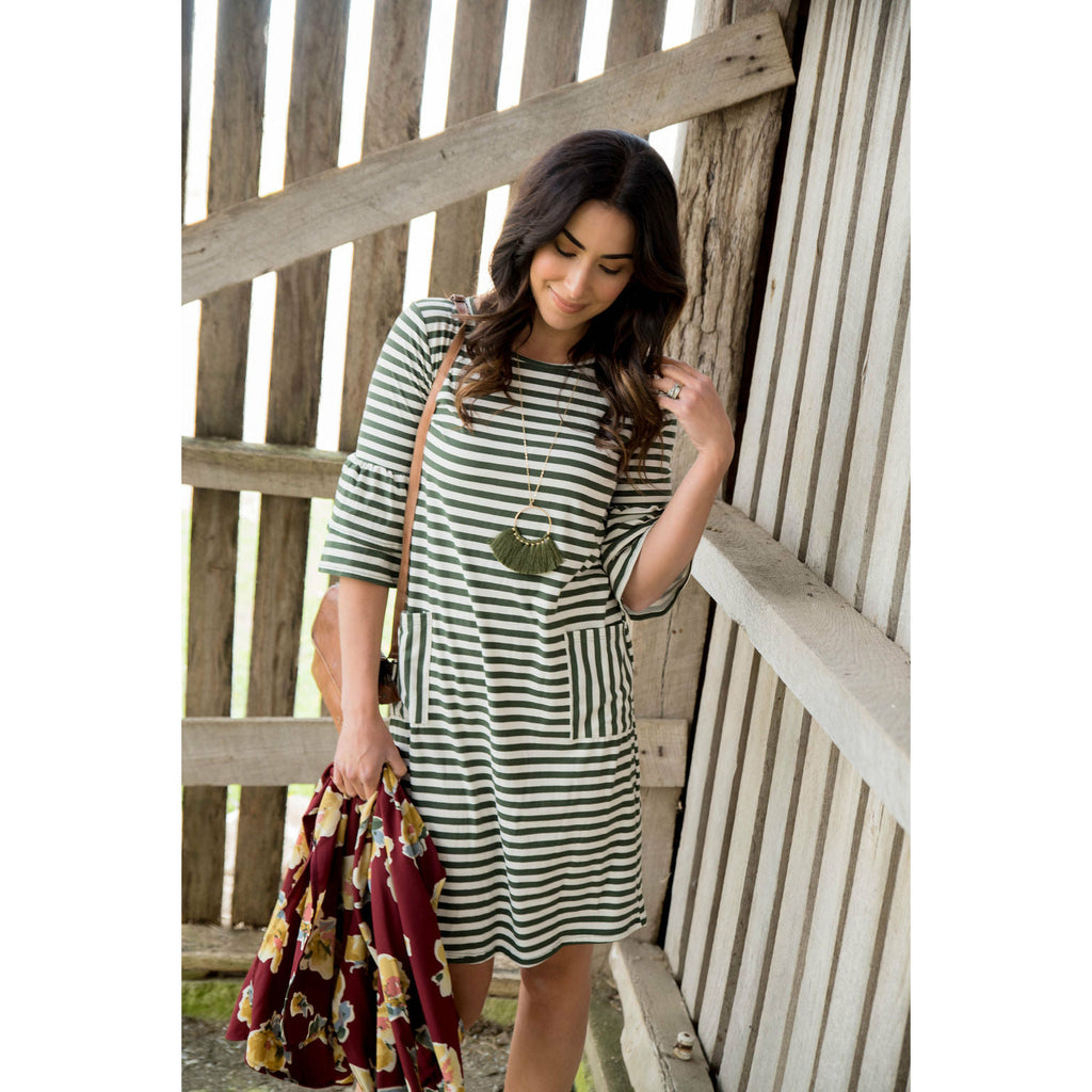 Striped Flutter Pocket Dress - Betsey's Boutique Shop