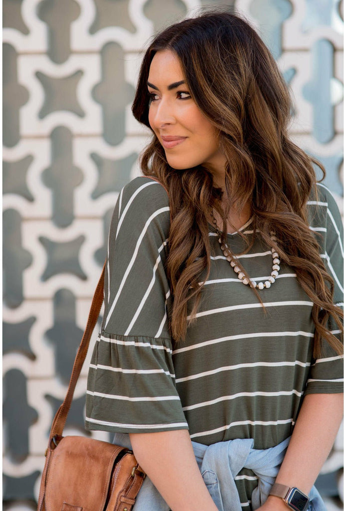 3/4 Bell Sleeve Striped Tee - Betsey's Boutique Shop