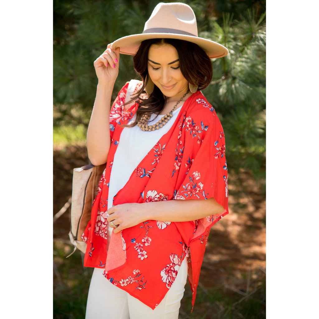 Red Floral Kimono - Betsey's Boutique Shop