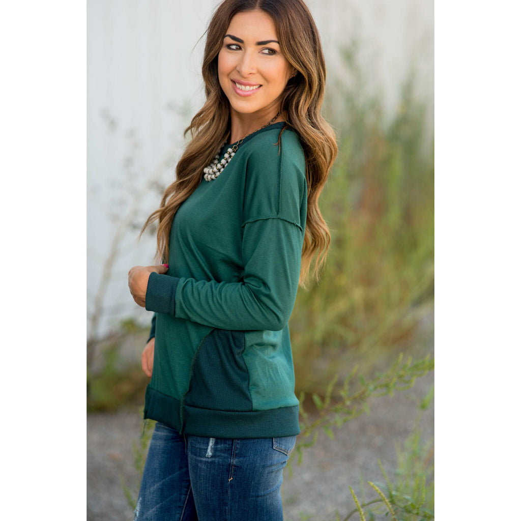 Raw Trimmed Stitched Sweatshirt - Betsey's Boutique Shop