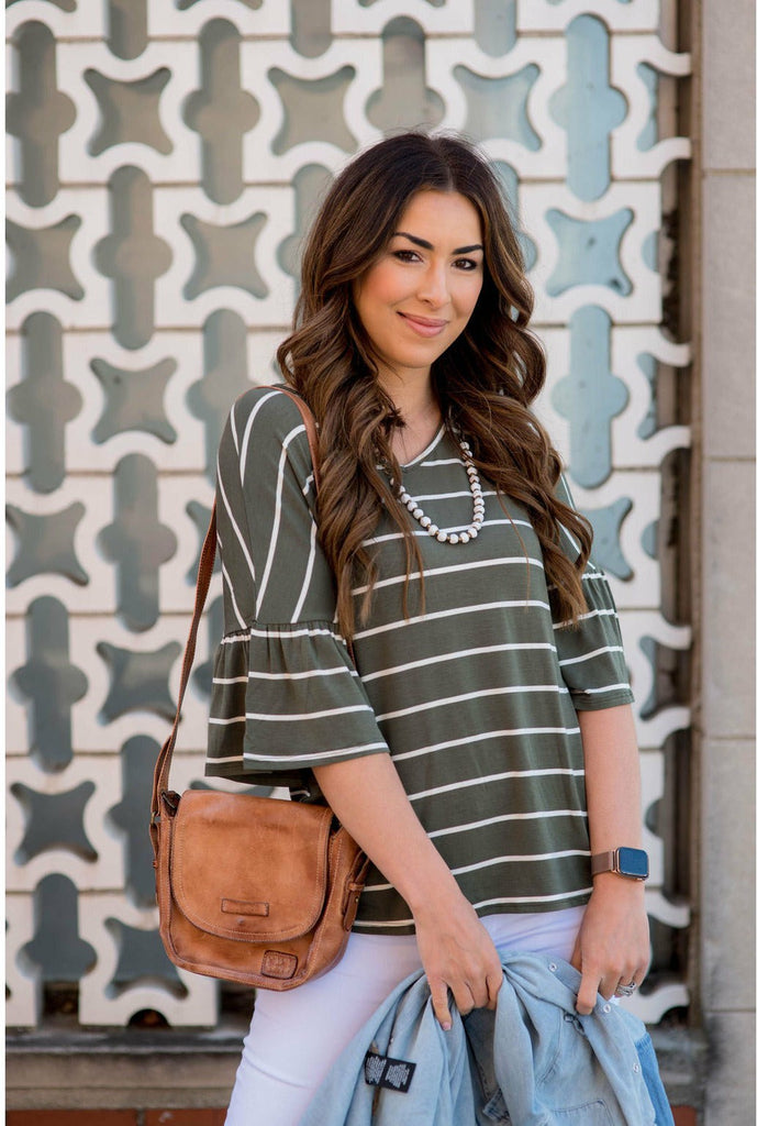 3/4 Bell Sleeve Striped Tee - Betsey's Boutique Shop