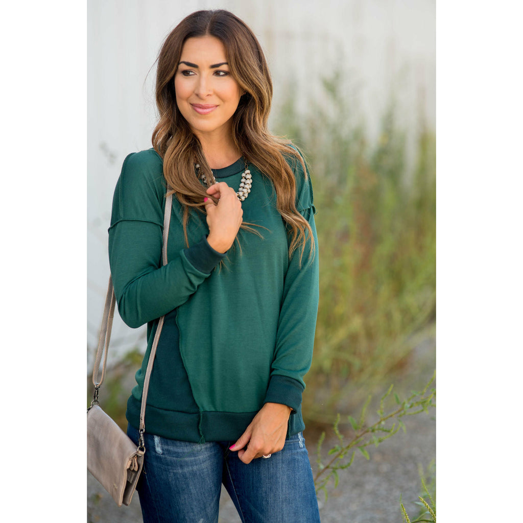 Raw Trimmed Stitched Sweatshirt - Betsey's Boutique Shop