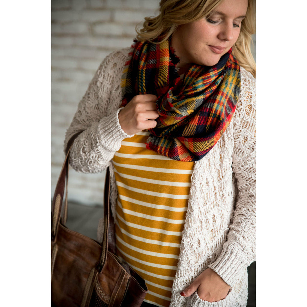 Navy/Red/Mustard Infinity Scarf - Betsey's Boutique Shop